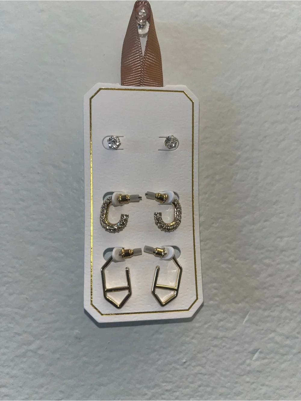 Kids Gold-Tone 3-Pair Earring Set with Clear Studs